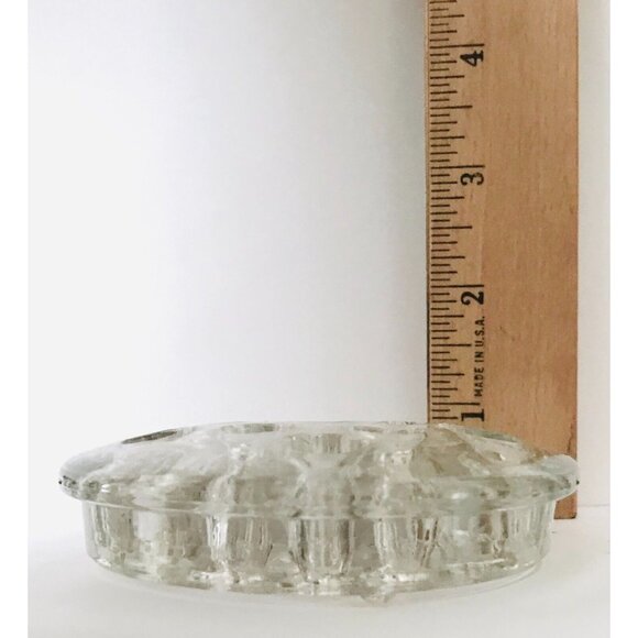 Vintage Thick Glass Flower Frog Clear Heavy 11 Holes Floral Arranging 3.25" - Picture 4 of 6